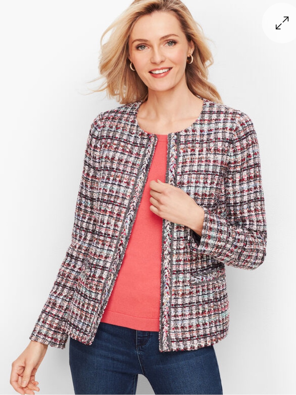 Talbots Plus Adele Tweed Jacket Collarless Multicolor Bouclé Size 18W